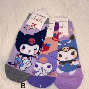Kuromi Character ankle Socks - Purple Multi set of 3